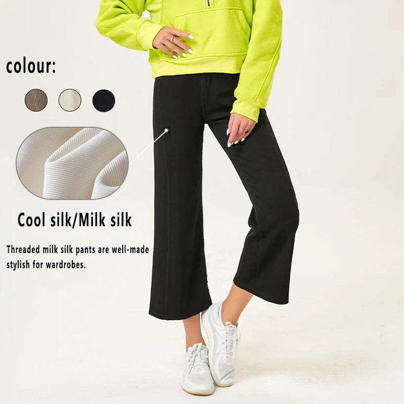 Women's Wide Leg Yoga Ninth Pants High Waisted Joggers Casual Sweatpants Pockets Sports Clothes Pilates Tracksuit Baggy Pants