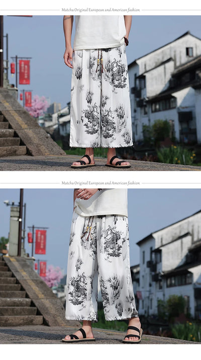 Men's Floral Wide Leg Casual Harem Japanese Yoga Harem Pants Hip hop Joggers Baggy Trousers for Men Summer Streetwaer M-XXXXXL