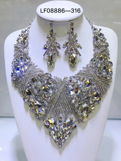 Women Luxury Necklaces Set Wedding Delicate Fashion Jewelery Set Crystal Rhinestone Earrings Jewelry Sets