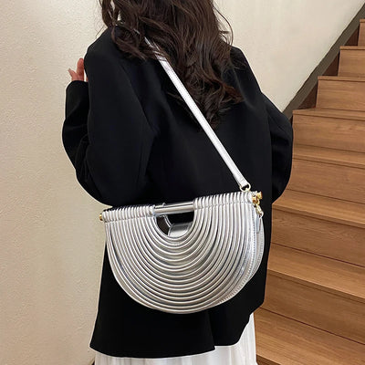 Handbags for Women 2025 New Gold Luxury Designer Brand Handwoven Noodle Bags Rope Knotted Pulled Half Moon Silver Evening Clutch