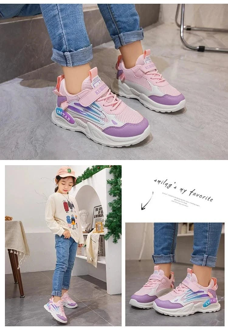 Children's Sports Shoes for Boys Girls Running Sneakers Air Mesh Fashion Classic Boys Casual Shoes Breathable White Blue Pink