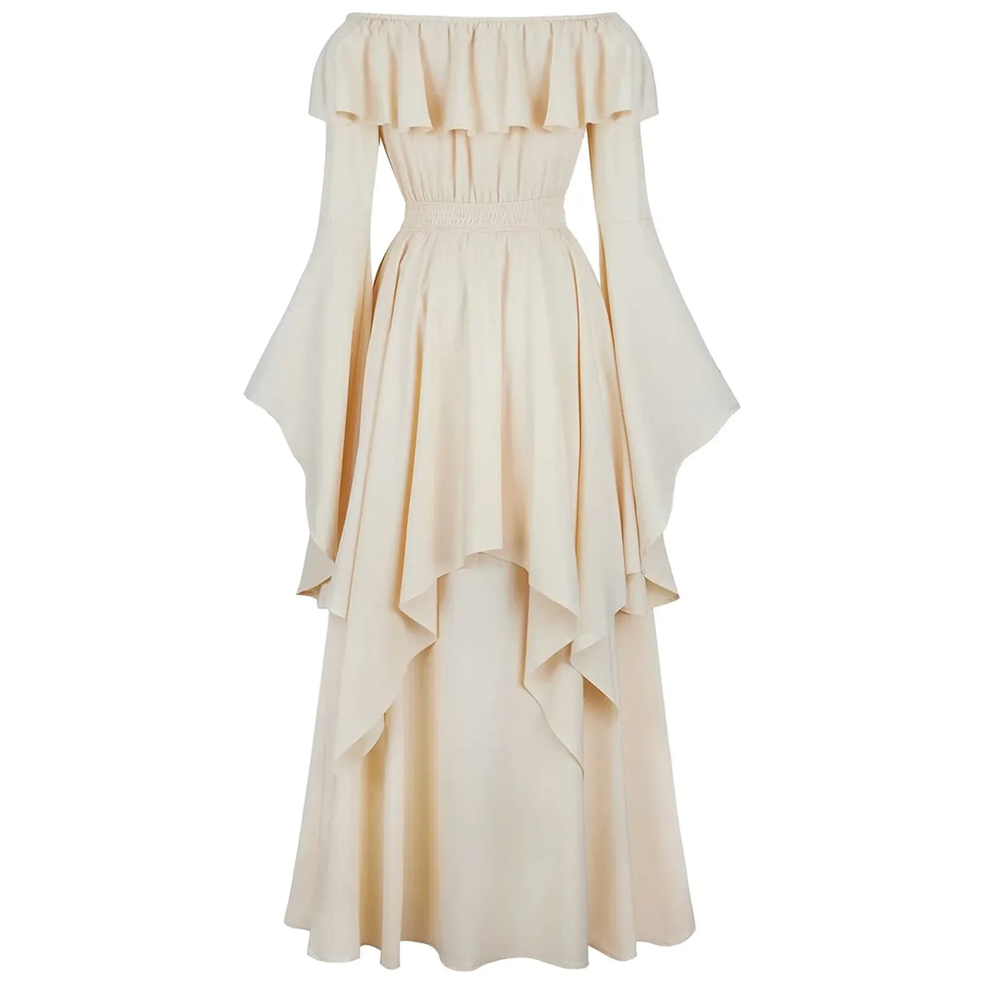 Renaissance Dress For Women Long Sleeves Medieval Off Shoulder Elastic High Waist Smocked Dress Elegant Evening Gown Plus Size