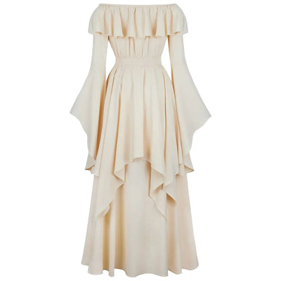 Renaissance Dress For Women Long Sleeves Medieval Off Shoulder Elastic High Waist Smocked Dress Elegant Evening Gown Plus Size