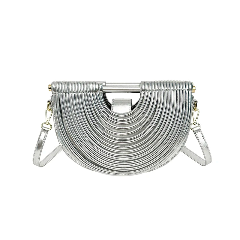 Handbags for Women 2025 New Gold Luxury Designer Brand Handwoven Noodle Bags Rope Knotted Pulled Half Moon Silver Evening Clutch