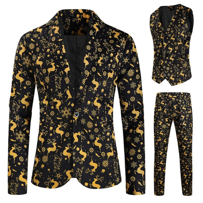 Men's Blazers Sets Rainbow Striped Print Blazers Jacket+Pants+Vest Man three Pieces Sets Prom Party Stage Singer Dancer Costumes