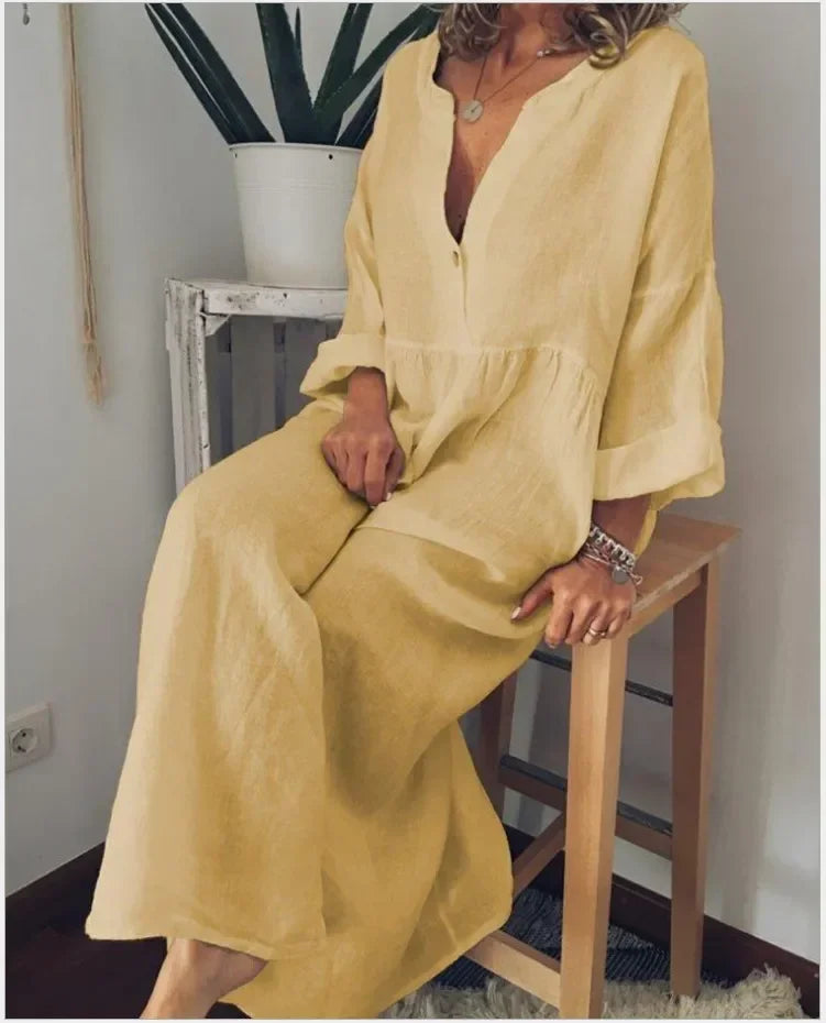 Women's Summer Dress New Long-sleeved V-neck Big Swing Dress Women Dresses for Women 2024 Casual Commuter Office Lady Vestidos