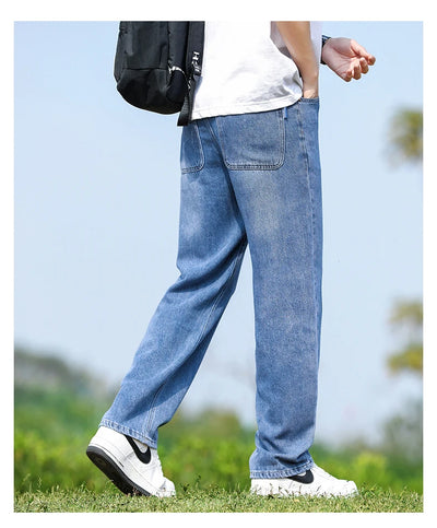 Men's Straight-Leg Jeans, Minimalist for All Seasons, Loose with Drape, Narrow-Wide Leg, Retro Casual Long Pants, Sizes 28-38