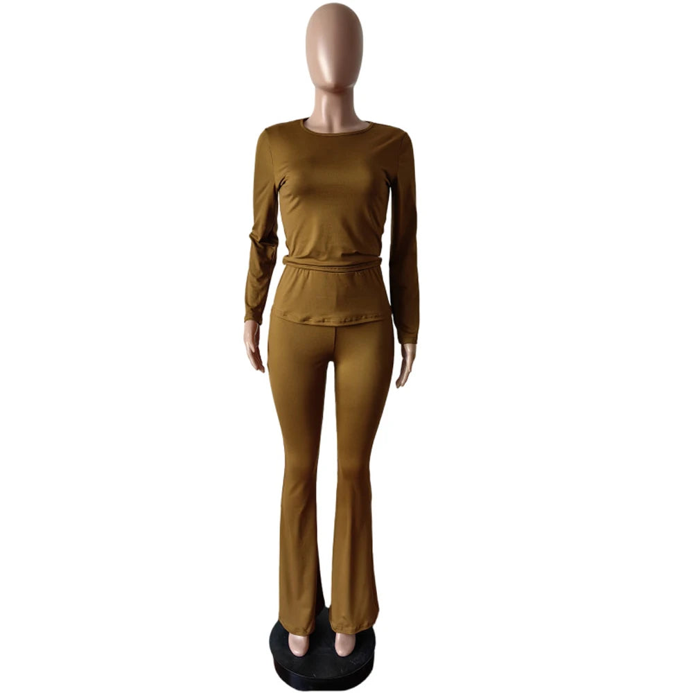 2 Two Piece Lounge Wear for Women 2024 Loungewear With Headband Yoga Outfit Long Sleeve Tops and Flare Pants Sets Tracksuit