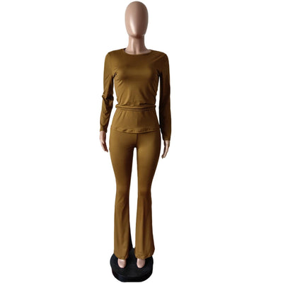 2 Two Piece Lounge Wear for Women 2024 Loungewear With Headband Yoga Outfit Long Sleeve Tops and Flare Pants Sets Tracksuit