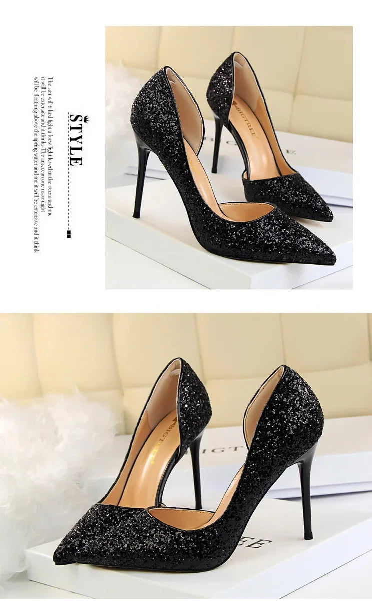 BIGTREE Shoes Champagne Women Pumps Sequin Wedding Shoes Stiletto High Heels Women Shoes Luxury Party Shoes Pumps Plus Size 43