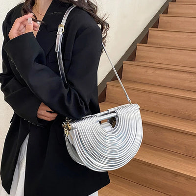 Handbags for Women 2025 New Gold Luxury Designer Brand Handwoven Noodle Bags Rope Knotted Pulled Half Moon Silver Evening Clutch