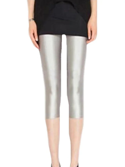 CUHAKCI Fluorescent Color Women Leggings Shiny Leggins Spandex Pants Summer Super Elastic Fitness Capris