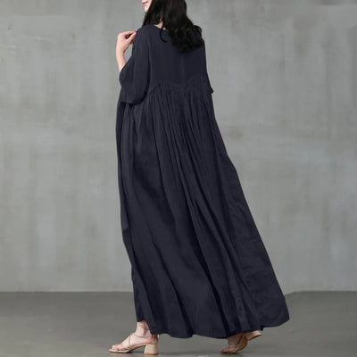 Summer Dresses Women 2023 Casual Fashion Solid Color Round Neck Pleated Cotton Linen Long Dress Elegant Dresses for Women Robe
