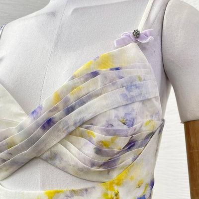 Overlap Pleats 2025 New Floral Print Linen Silk High Quality Spring Summer Sleeveless Shirred Strapless Women Midi Dress
