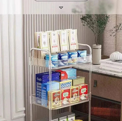 Acrylic Trolley with Wheel Multilayer Transparent Storage Rack Living Room Snack Storages Shelf Bathroom Mobile Shelf Home Items