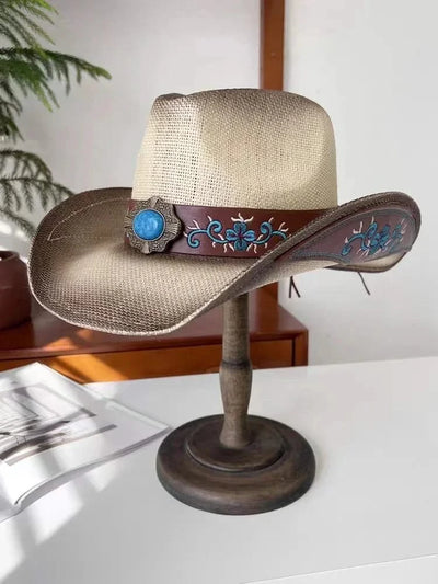 New Lake Blue Western Cowboy Straw Hat 2024 Spring and Summer New Outdoor Sun Hat Men's and Women's Cowboy Hat gorras
