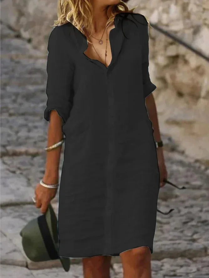 White Spring Cotton Linen Women's Mini Dress Half Sleeve Elegant  Female Trendy Autumn Casual Clothes Office Lady Shirt Dresses