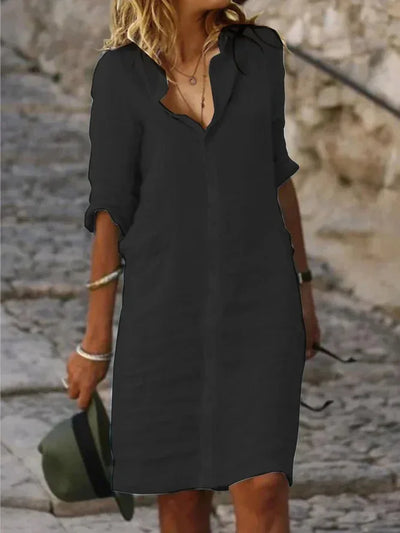 White Spring Cotton Linen Women's Mini Dress Half Sleeve Elegant  Female Trendy Autumn Casual Clothes Office Lady Shirt Dresses