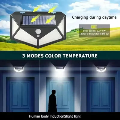 Solar Wall Lamp Outdoor 100LED Lampwaterproof Motion Sensor Solar Powered Sunlight Street Lamp Garden Railing Decorative Lamp