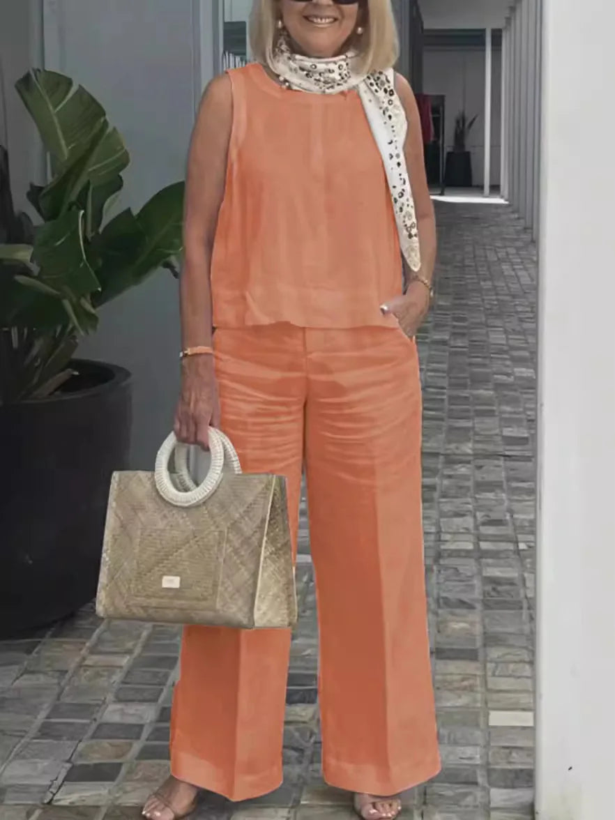 Cotton Linen Comfortable Two Piece Sets Women Outfits 2024 Summer Autumn Solid Casual Tops Pants 2 Piece Set For Women Suit