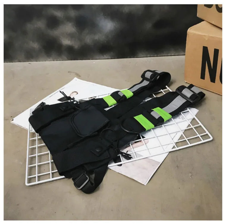 Multi-pocket Vest Bag for Men, Reflective Chest Bags, outdoor sport backpack сумка мужская bolso hombre bag for men mochilas 가방