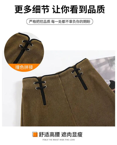 Women's Wide-leg Pants Autumn Winter Trousers New Chinese Style Folding High Waist Drooping Casual