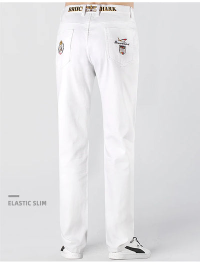 2024 New Summer White Jeans for Men Bruce&Shark  Designer Luxury Men's Jeans Loose Fit Stretch Cotton Casual Fashion Big Size 42