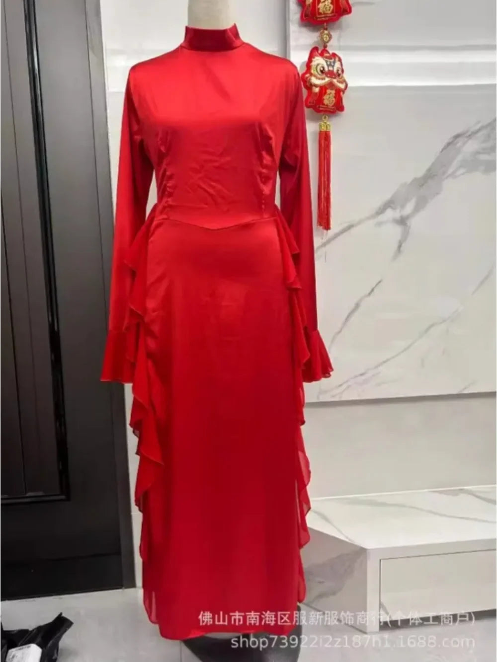 Muslim Women Flare Sleeve Evening Dress Jalabiya Eid Ramadan Arab Long Robe Dubai Ruffle Vestidos Largos Party Dresses Abayas