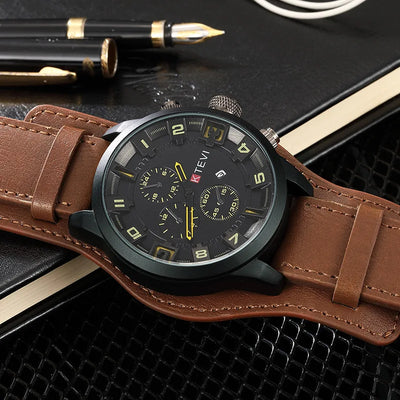 Original Men's Watches High-End Luxury Man Watch Leather Strap Date Business Quartz Watch Big Dial Military Tactical Wristwatch