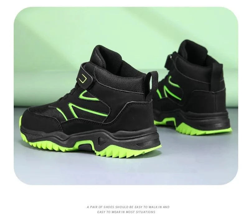 New Boys' Sports Shoes Non-slip School Children's Leather Breathable Running Black Fashion Hiking Shoes Sneaker Size 29-40