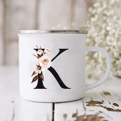 Initial Letter Print Mugs Enamel Creative Coffee Cups Drinks Wine Juice Milk Cup Vintage Home Office Handle Drinkware Best Gifts