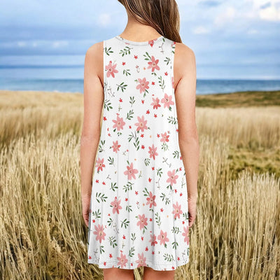 Women's Summer Floral Dresses Beach Casual Sleeveless Petite Pink Flower Patterns Tank Loose Coverup Sundress Dress