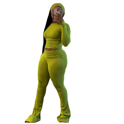 2 Two Piece Lounge Wear for Women 2024 Loungewear With Headband Yoga Outfit Long Sleeve Tops and Flare Pants Sets Tracksuit