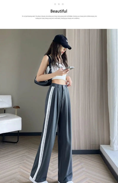 Wide-leg Pants for Women in Spring and Autumn High Waist Loose Straight Slim Striped Floor-moving Suit Pants