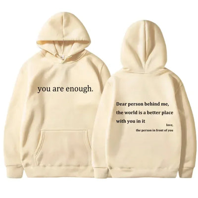 YOU ARE ENOUGH Print Hoodies Autumn Casual Sportswear Plus Fleece Winter Tops Pullover Men's Hoodies Streetwear Sweatshirts