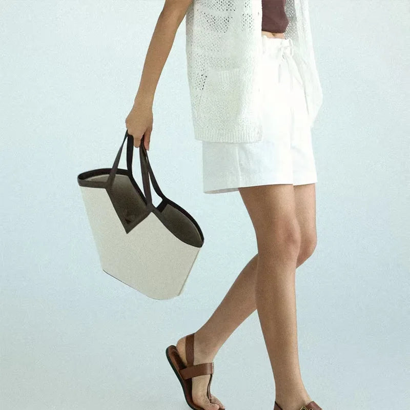 Fashion Brand Designer Tote Bags Light Luxury High-end V-shaped Handbag Simple Versatile Canvas Bag Large Capacity Shoulder Bags