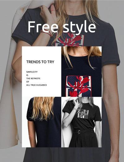 Women's T Shirts Short Sleeve O Neck Casual Flower Embroidery Design Cotton Female Tops Summer Women Tee Tops