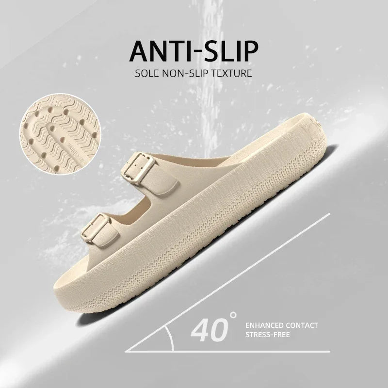 Women's Slippers Fashion Thick Sole Double Buckle Sandals Men Pool Beach Garden Quick Dry Open Toe Indoor Outdoor Shoes