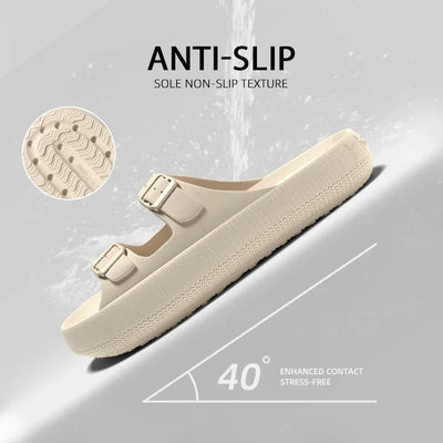 Women's Slippers Fashion Thick Sole Double Buckle Sandals Men Pool Beach Garden Quick Dry Open Toe Indoor Outdoor Shoes
