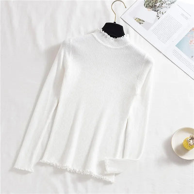 Mock Neck Clothes Knitted Woman Sweaters Pullovers Autumn Winter Basic Women's Jumper Slim Somen's Sweater Pull Long Sleeve