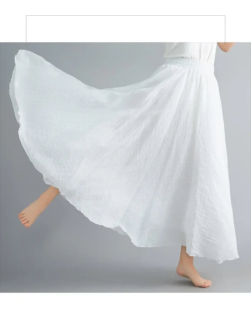 Fashion Solid Cotton Linen Women Skirts Maxi Elegant Harajuku Saia Casual Loose Long Skirt Ladies Clothes Faldas Ropa Mujer