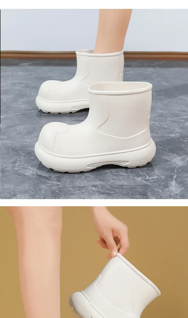 The Mid-top of The Women's Rain Boots Is Available in Solid Multi-color Options Including Waterproof and Anti-slip Flat Shoes