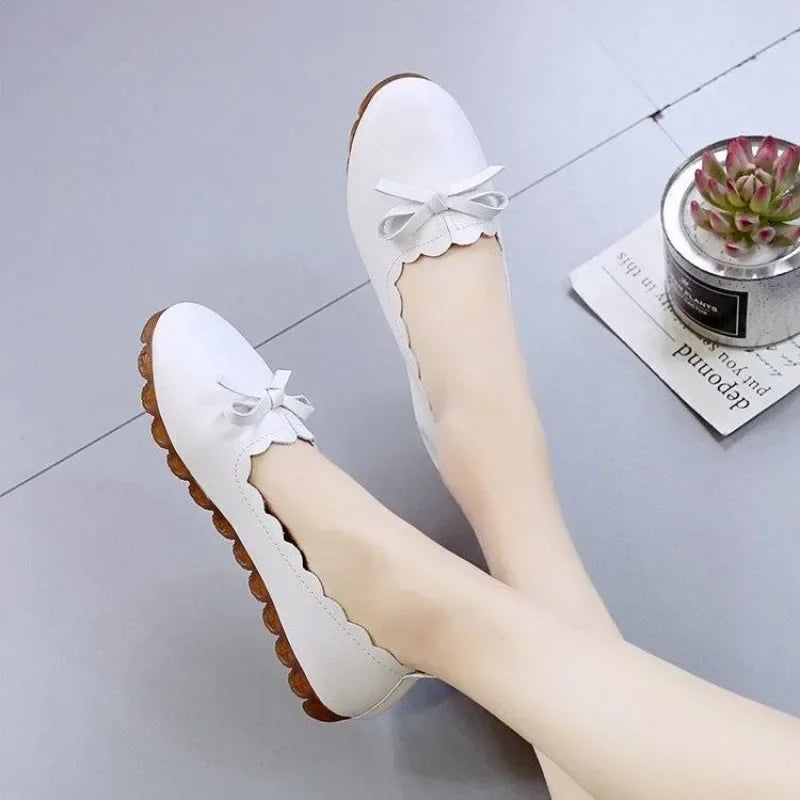 Non Slip Women's Flat Shoes With Bow Moccasins Ladies Footwear High Quality Fashion Elegant Dress Chic Point Luxury Brand