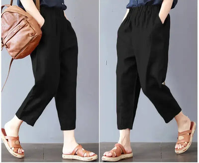 Casual Wide Leg Pants Women Summer Harem Pants for Women Retro Fashion Print Loose Cotton Linen Pants Printed Ankle-Length Pants
