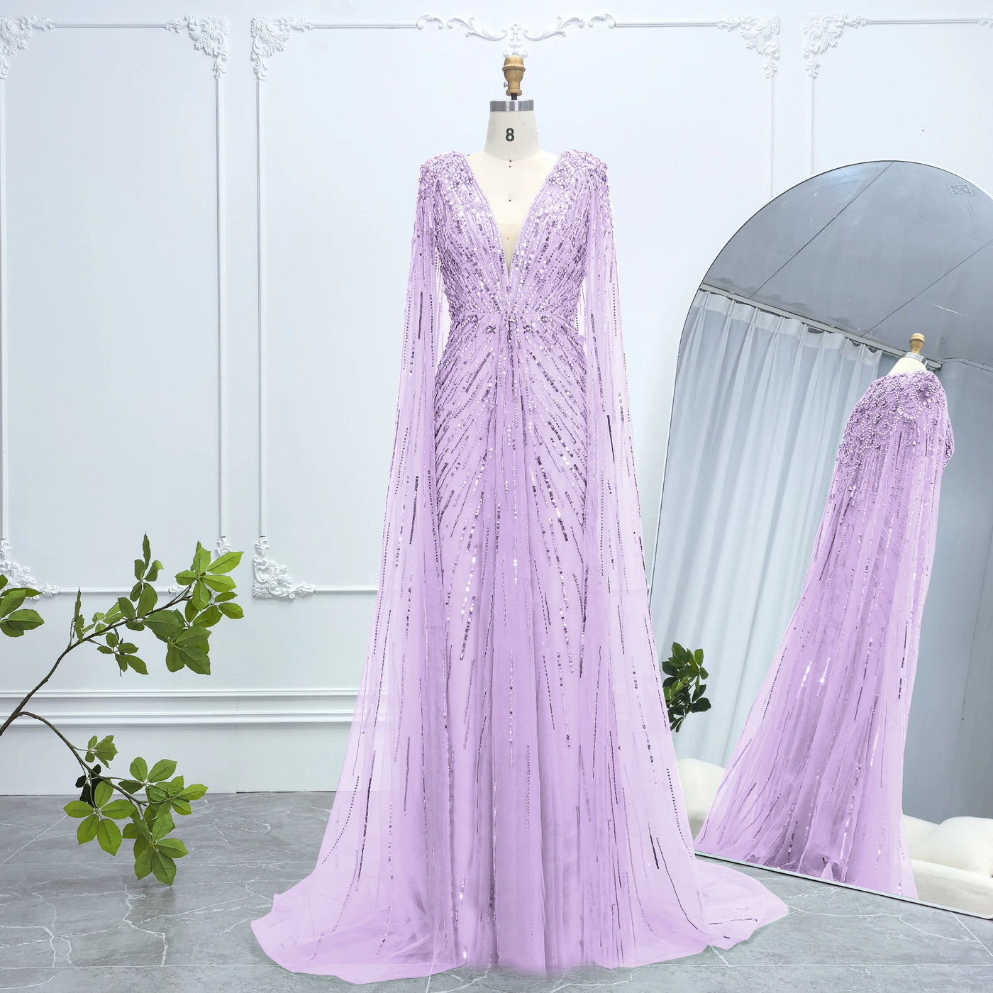 Alice CollectionPro Sage Green Luxurious Women's Evening Dresses 2025 with Cape Sleeves Champagne Long Wedding Dress Customized