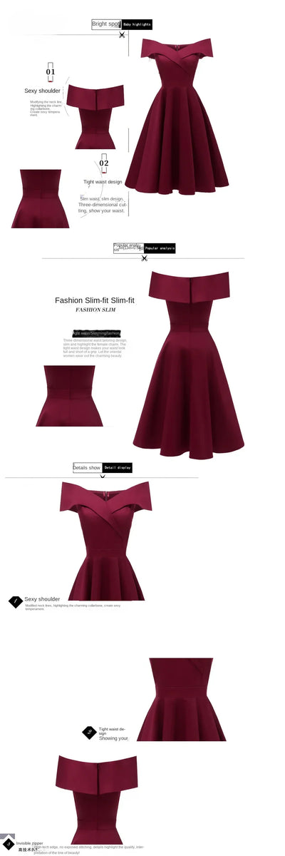 2024 New Vintage Women Summer Dresses Off Shoulder V-Neck Retro 50s 60s Elegant Dress Sexy Rockabilly Party Dress Midi Vestidos