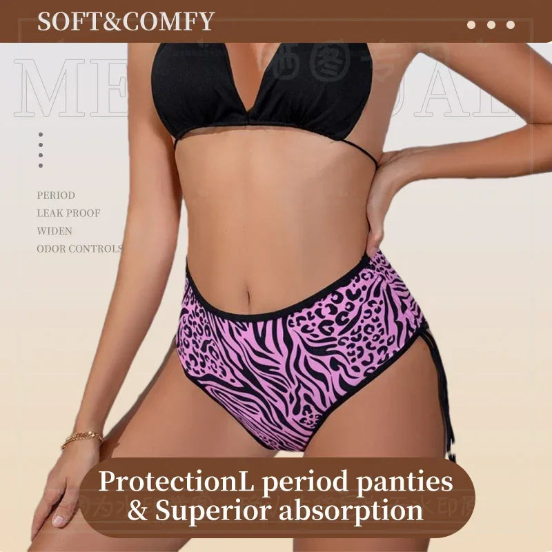 Period Swimsuit Bottom Swimming Women Bikini Bottom Women Solid Black Tie Side Leopard Panties Swimwear 2024New Period Underwear