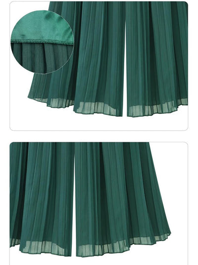 Loose Wide Leg Plus Size Pants Women Summer Fashion Streetwear Pleated Pants Skirts Elastic Waist Culottes Black Green Trousers