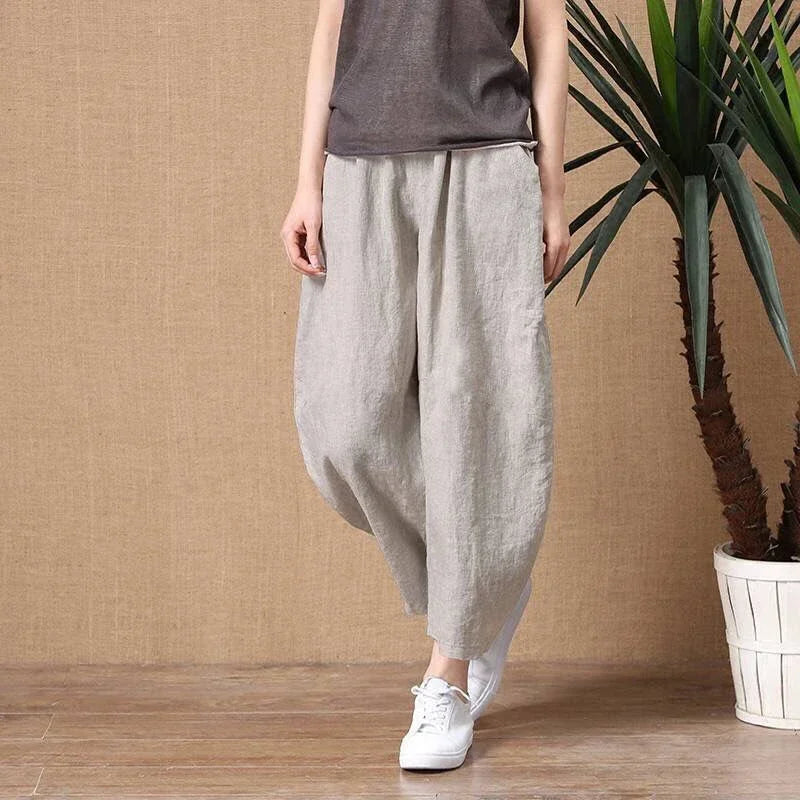 Oversize Pants Summer Thin Nine Points Loose Korean Fashion Women's Clothing Cotton Linen Middle Waist All-match Women's Pants