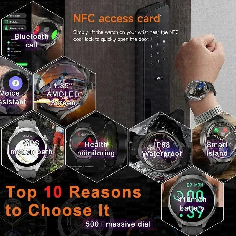 Smart Watch 1.85" BIG AMOLED Screen NFC GPS Tracker IP68 Watch 4 BT5.3 Call Health Smartwatches Custom Dial Series GT Upgraded